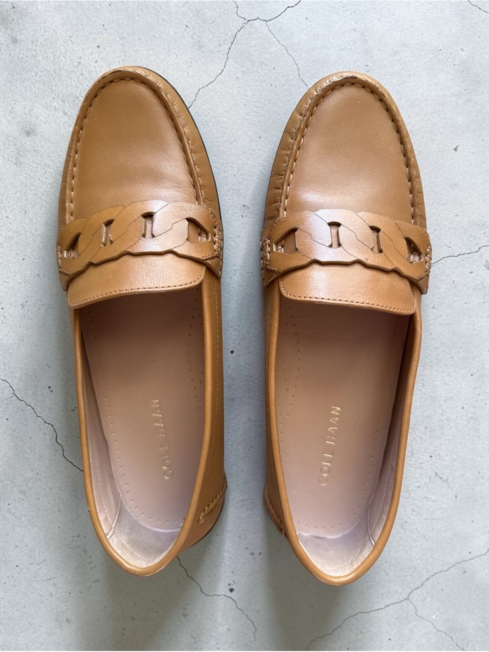 Cole Haan Women’s  Cognac Leather Chain-Link Loafers